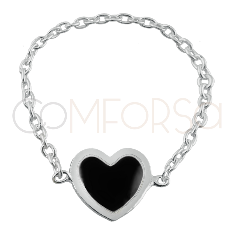 ANILLO CADENA CORAZÓN NEGRO 