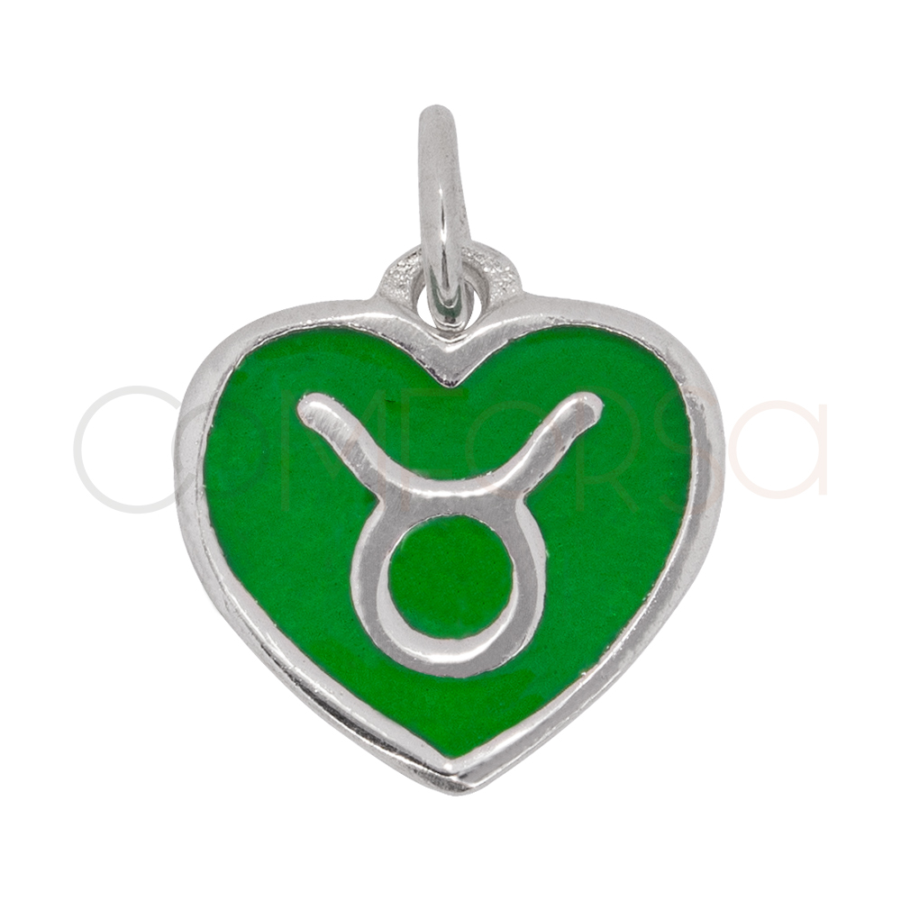 Pendentif cœur Taureau en émail Vert 11 mm argent 925