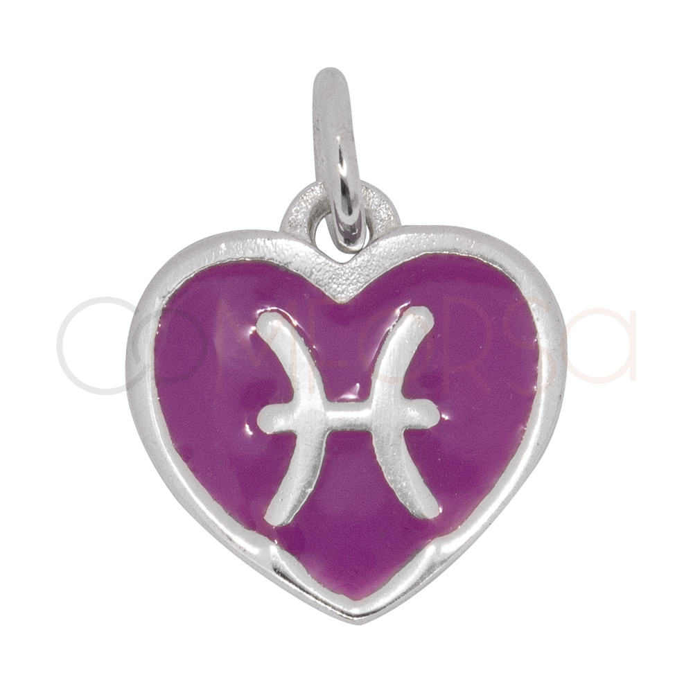 Pendentif cœur Poissons en émail Violet 11 mm argent 925