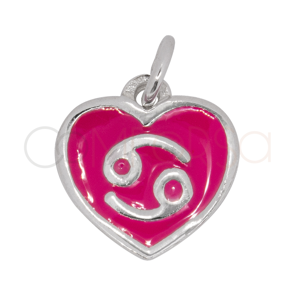 Pendentif cœur Cancer en émail Rose 11 mm argent 925