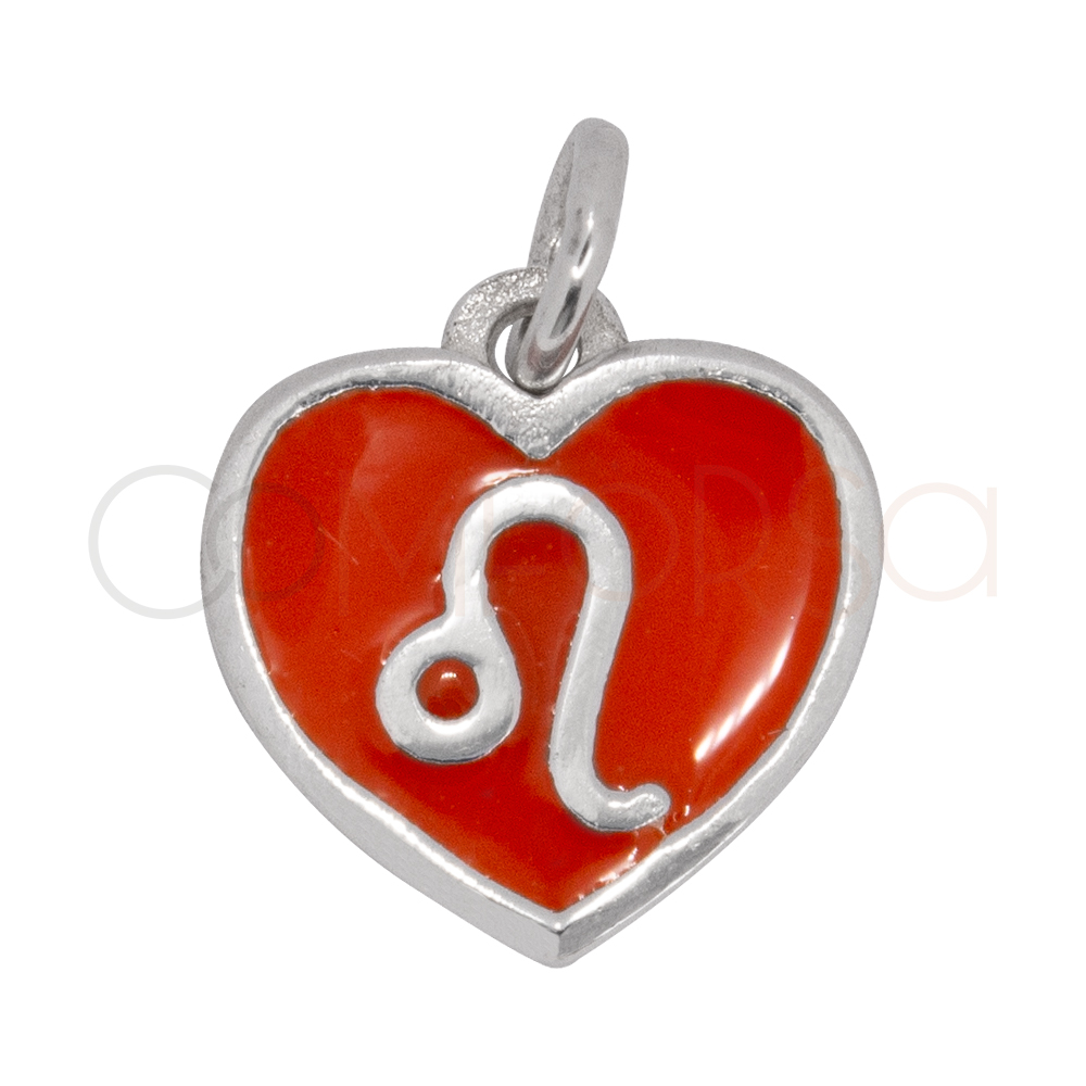 Pendentif cœur Lion en émail Orange 11 mm argent 925