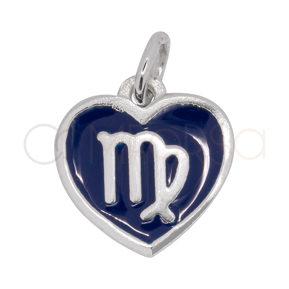 Pendentif cœur Vierge en émail Bleu foncé 11 mm argent 925