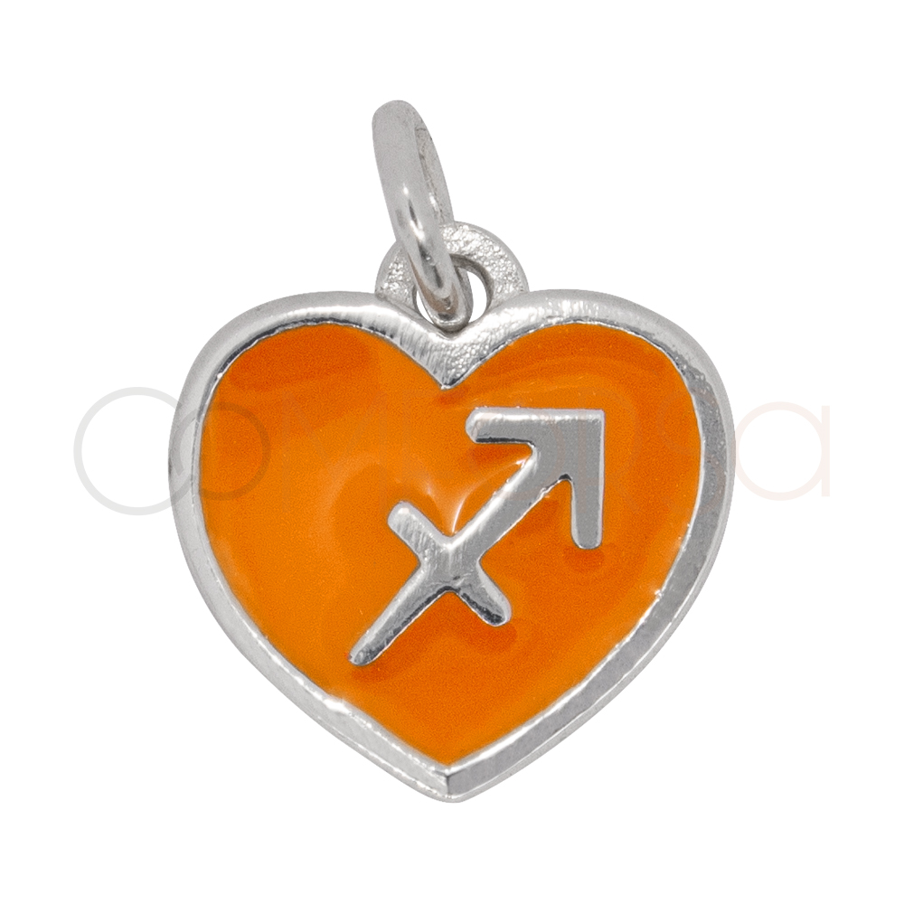 Pendentif cœur Sagittaire en émail Orange 11 mm argent 925