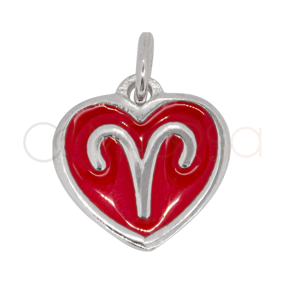 Pendentif cœur Bélier en émail Rouge 11 mm argent 925